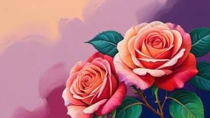 A painting featuring two beautifully rendered roses in vibrant colors