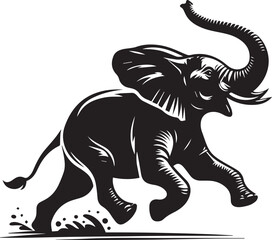 Black vector illustration of a wild elephant silhouette, perfect for animal and nature-themed designs

