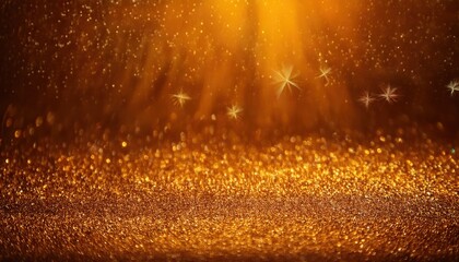  glowing golden glitter background with floating spark particles and warm bokeh for luxury branding, festive web design, celebration invitation, or elegant print media accent