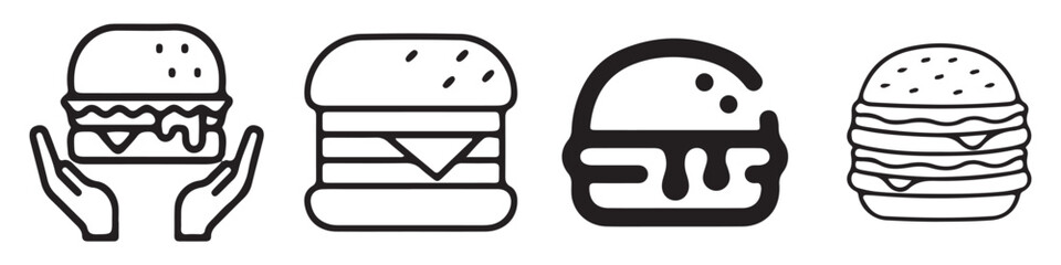 set of black silhouettes of burger vector