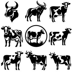 vector icon pack (icon sheet), dairy cow silhouette