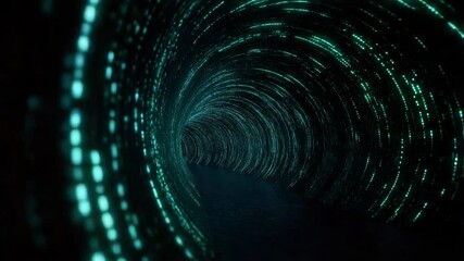 Curved digital tunnel made of glowing green code in a seamless loop. Machine-led choices, AI pathways, future intelligence, cyber infrastructure - Powered by Adobe
