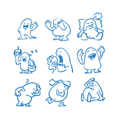Playful Blue Doodle Monsters A Collection of Nine Unique Character Illustrations