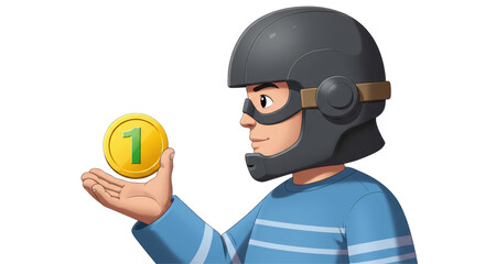 Isolated Cartoon Boy Holding a Coin