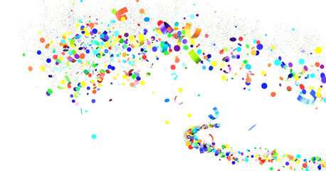 Multicolor confetti abstract background with a lot of falling pieces, isolated on a white background. Festive decorative tinsel element for design