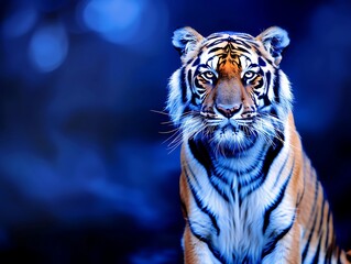 Majestic Tiger with Striking Stripes Staring Intently at Camera