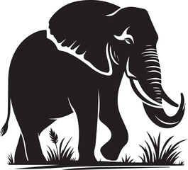 Obraz premium Black vector illustration of a wild elephant silhouette, perfect for animal and nature-themed designs 