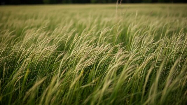 Tall grass swaying gently in the breeze on a sunny day  