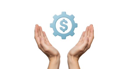 Isolated Hands Holding Gear with Dollar Sign