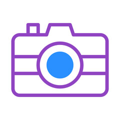 Stylized minimalist camera illustration in vibrant purple and blue coloring scheme