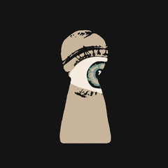 Woman’s Eye Peeking Through a Keyhole – Minimal Comic-Style Illustration of Curiosity and Mystery
