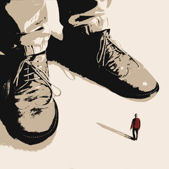 Small Businessman Facing a Giant – Symbolic Illustration of Courage and Competition in the Corporate World