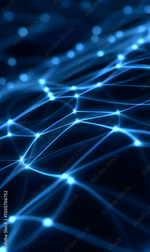 Poster abstract network connection background with glowing nodes and lines creating a futuristic cyberspace