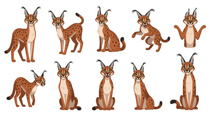 Fototapeta premium vector of set of cartoon caracal 