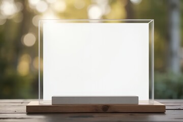 Blank-Signage-on-Wooden-Base-with-Blurred-Nature-Background