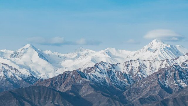 4K Timelapse rolling clouds over mountain , Leh, Ladakh, Jammu and Kashmir, India landscape view, tourism travel landmark