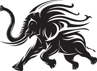 Black vector illustration of a wild elephant silhouette, perfect for animal and nature-themed designs
