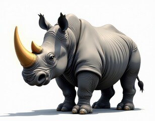 Majestic Rhino with Golden Horn - 3D Render