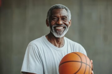 Senior Basketball Player Holding Ball Indoors