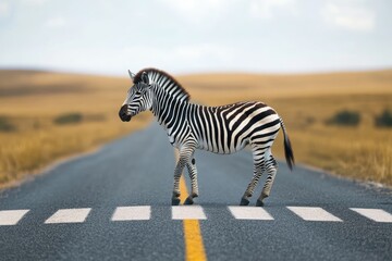 zebra crossing the road in kenya