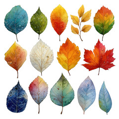 Obraz premium A vibrant collection of autumn leaves showcasing rich colors and various stages of decay under natural light in the fall season Transparent background PNG