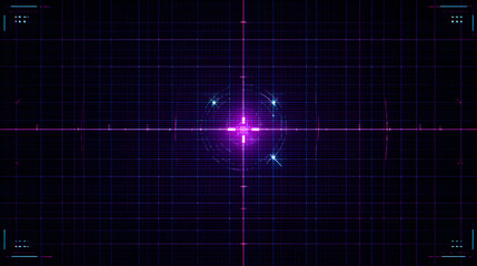 Obraz premium Futuristic graphical interface screen display with glowing purple grid and digital elements effect