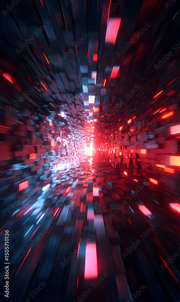 Poster abstract tunnel of light with geometric shapes creating a vibrant and dynamic visual experience desi