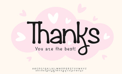 Thanks with soft hearts in pastel cloud. Cute handwritten style perfect for baby greetings, romantic notes, or delicate feminine stationery. Vector illustration