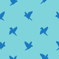 Seamless parrot pattern in cool blue tones. Minimalistic design with flying birds, perfect for tropical, African, or summer-themed projects.
