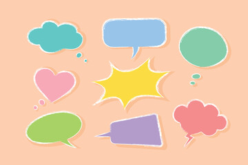 Bright fun cartoon speech balloons in sketch style and trendy colors, for ads, social media etc.