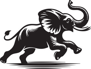 Black vector illustration of a wild elephant silhouette, perfect for animal and nature-themed designs
