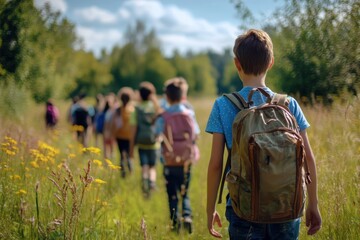 Children explore nature on outdoor school trip
