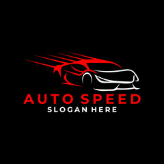 Fast car logo design vector template. Line art car speed logo design vector template