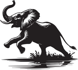 Black vector illustration of a wild elephant silhouette, perfect for animal and nature-themed designs
