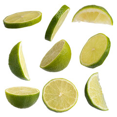 Set of lime slices isolated on transparent background