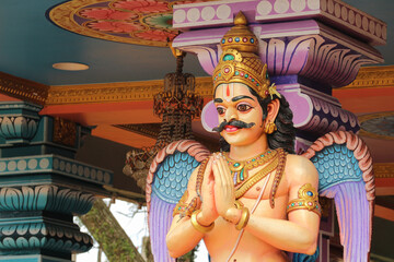  Sacred Garuda Statue in Temple with Namaste Hands, Asian Mythology Deity, Buddhism and Hinduism...