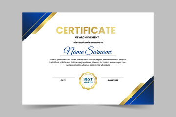 Modern elegant blue and gold certificate template. Appreciation for business and education. Vector illustration