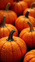 Obraz premium Close-up of vibrant orange pumpkins with intricate patterns and textures , squash, gourds