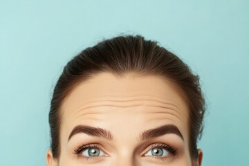 Woman forehead with deep wrinkles showing aging effects