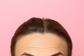 Woman forehead with deep wrinkles showing aging effects
