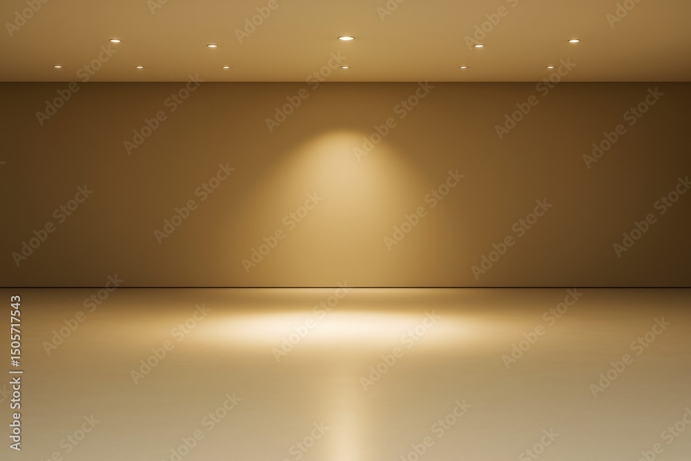 Poster minimalist empty interior space with ceiling lights and spotlight on brown wall, clean background fo