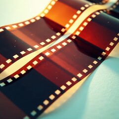 Close-up of vintage film reel with faded, frayed film strips , film archive, texture