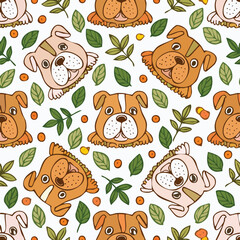 Obraz premium Bulldog Vector Illustration with Seamless Pattern Design