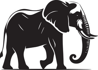 Black vector illustration of a wild elephant silhouette, perfect for animal and nature-themed designs

