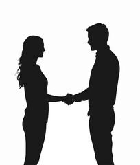 Handshake between male and female, black and white vector