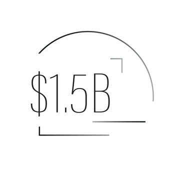 Clean vector symbol $1.5B &ndash; realistic or abstract billion or million dollar value. Perfect for infographics, business and financial presentations.
