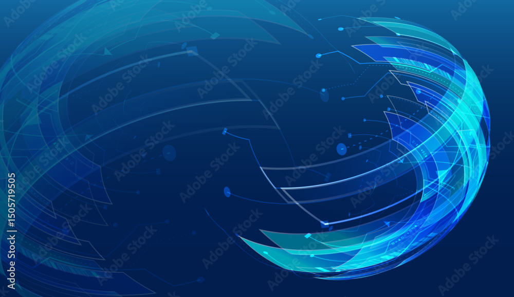 Fototapete futuristic abstract background with glowing blue digital elements forming a dynamic spherical shape.