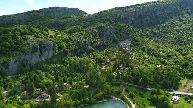 Aerial shot of Lago Mandria del Conte in the Madonie mountains Sicily
