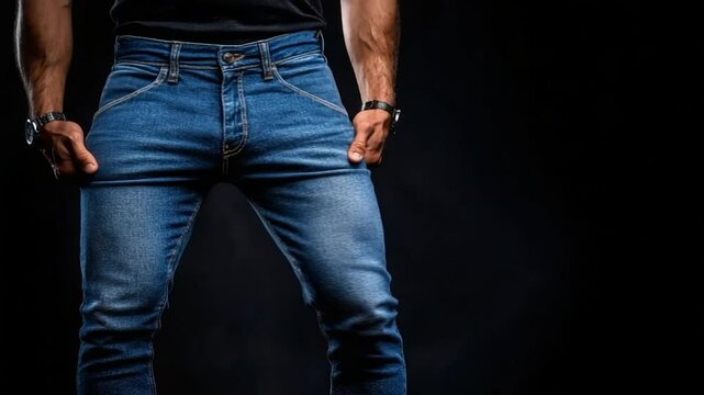 Men's Fashion:  Close-up of Muscular Legs in Blue Jeans