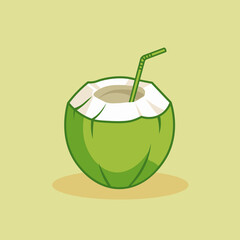 illustration of young coconut drink in cartoon style on isolated background